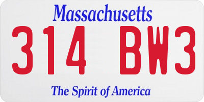 MA license plate 314BW3
