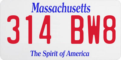 MA license plate 314BW8