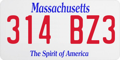 MA license plate 314BZ3