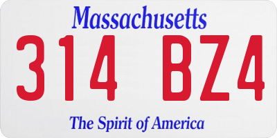 MA license plate 314BZ4