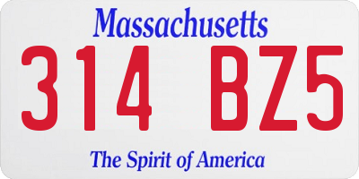MA license plate 314BZ5