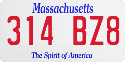 MA license plate 314BZ8