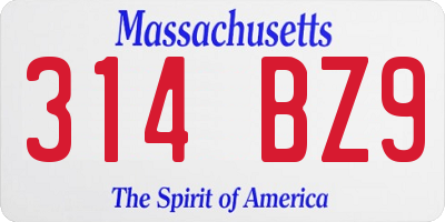 MA license plate 314BZ9