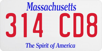 MA license plate 314CD8