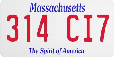 MA license plate 314CI7
