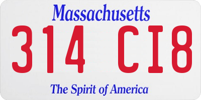 MA license plate 314CI8