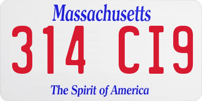 MA license plate 314CI9
