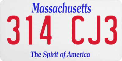 MA license plate 314CJ3