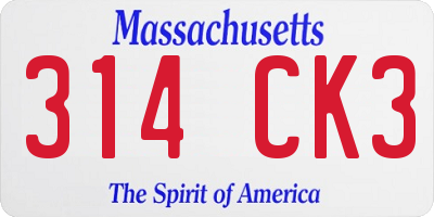 MA license plate 314CK3