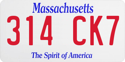 MA license plate 314CK7