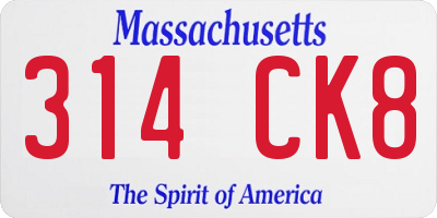 MA license plate 314CK8