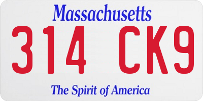 MA license plate 314CK9