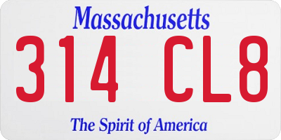 MA license plate 314CL8