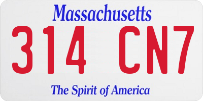 MA license plate 314CN7