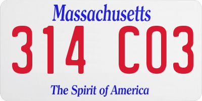 MA license plate 314CO3