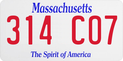 MA license plate 314CO7