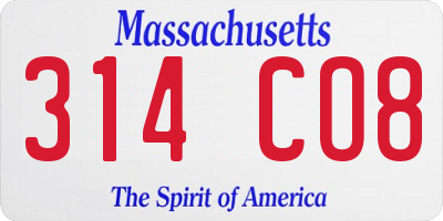 MA license plate 314CO8