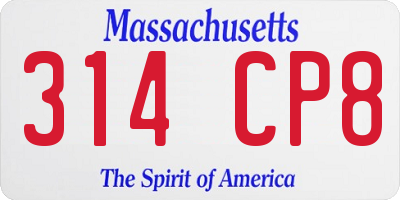 MA license plate 314CP8