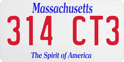 MA license plate 314CT3
