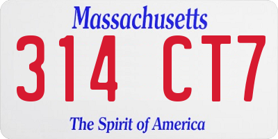 MA license plate 314CT7