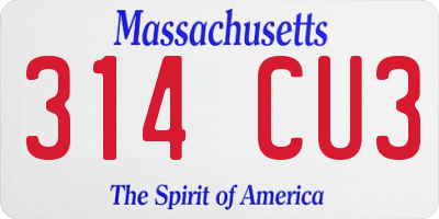 MA license plate 314CU3