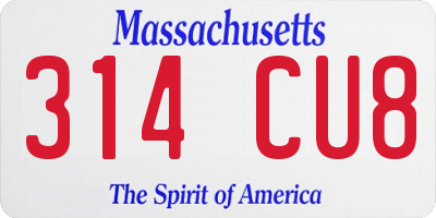MA license plate 314CU8
