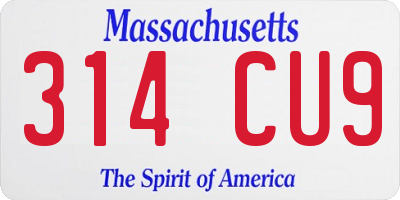 MA license plate 314CU9