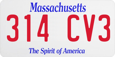MA license plate 314CV3