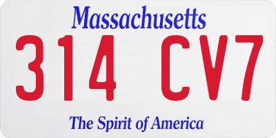 MA license plate 314CV7