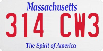 MA license plate 314CW3