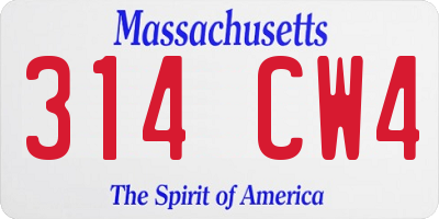 MA license plate 314CW4