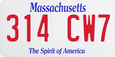 MA license plate 314CW7