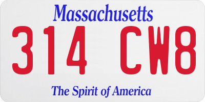 MA license plate 314CW8