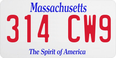MA license plate 314CW9