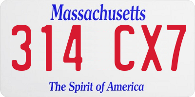 MA license plate 314CX7