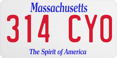 MA license plate 314CY0