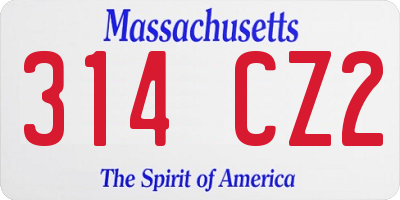MA license plate 314CZ2