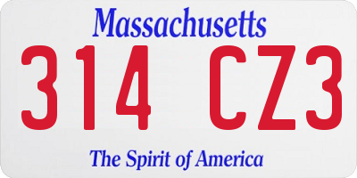 MA license plate 314CZ3