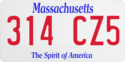 MA license plate 314CZ5