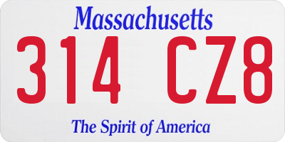 MA license plate 314CZ8