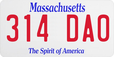 MA license plate 314DA0