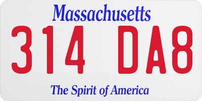 MA license plate 314DA8