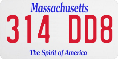 MA license plate 314DD8