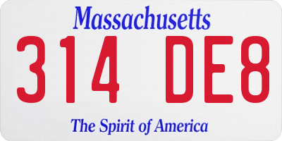 MA license plate 314DE8