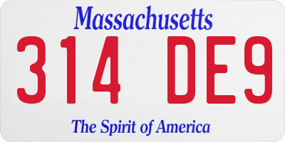 MA license plate 314DE9