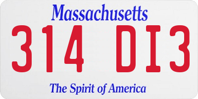 MA license plate 314DI3