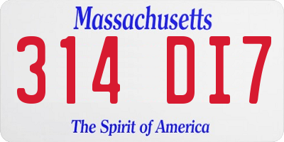 MA license plate 314DI7