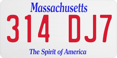 MA license plate 314DJ7
