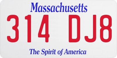 MA license plate 314DJ8