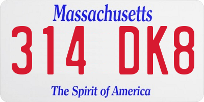 MA license plate 314DK8